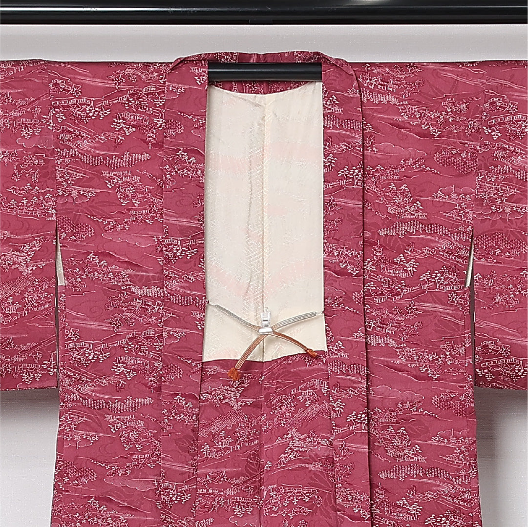 羽織 袷 身丈83cm 裄丈64cm 正絹 Cランク カジュアル Mサイズ 紐あり 茶屋辻 ピンク系 HP 1232-12804