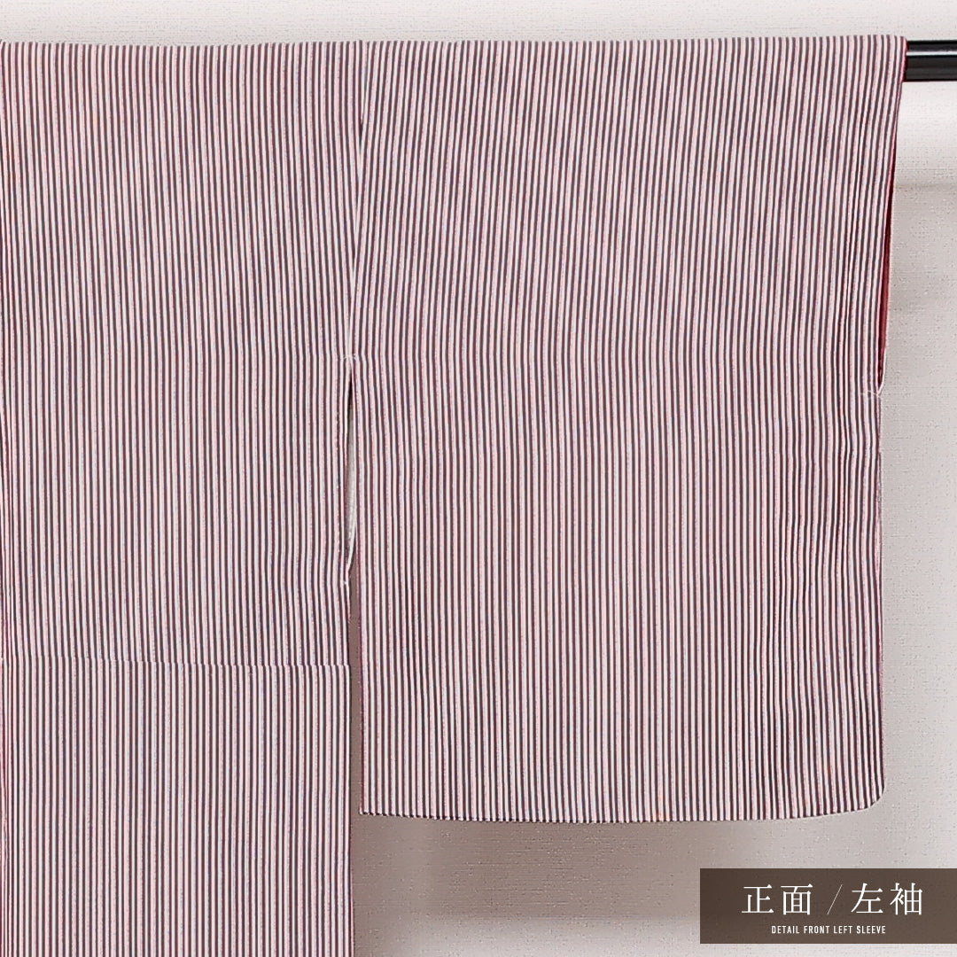 小紋 袷 身丈156cm 裄丈63cm 正絹 Bランク インフォーマル 広衿 Mサイズ 型染め 手彫型本染 白川翠峯 作家物 落款 縞 紫系 RP 1221-13567