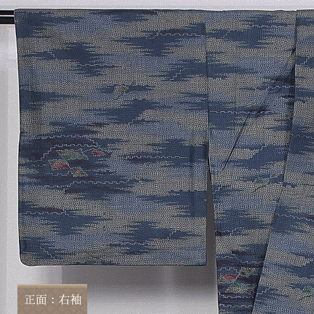 大島紬 身丈153cm 裄丈65.5cm S 正絹 Sランク 袷 広衿 雲取り 1216-10518
