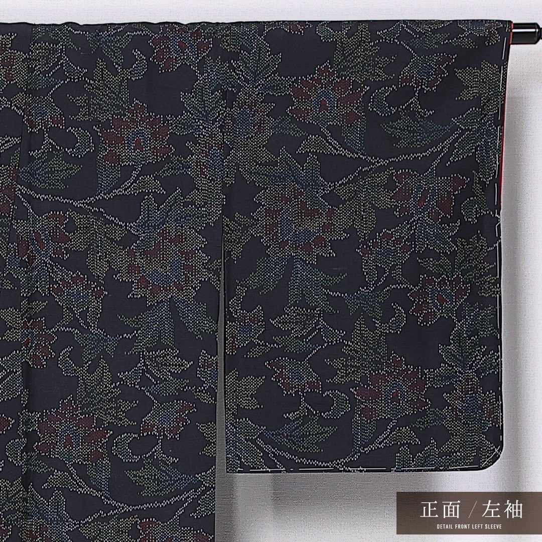 大島紬 袷 身丈167cm 裄丈64cm 正絹 Aランク インフォーマル 広衿 XLサイズ 黒系 RP 1223-11377
