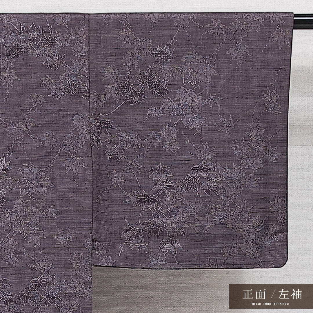洗える着物 ウールの紬 単衣 身丈147cm 裄丈60cm ウール Sランク カジュアル バチ衿 XSサイズ 居敷当て 肩当て 紅葉 紫系 RP 1223-14622