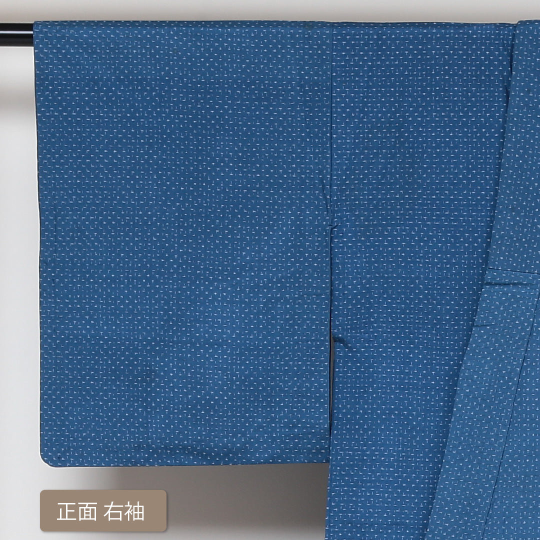 紬 単衣 身丈153cm 裄丈62cm 正絹 Bランク カジュアル バチ衿 Sサイズ 蚊絣 青系 RP 1223-03004