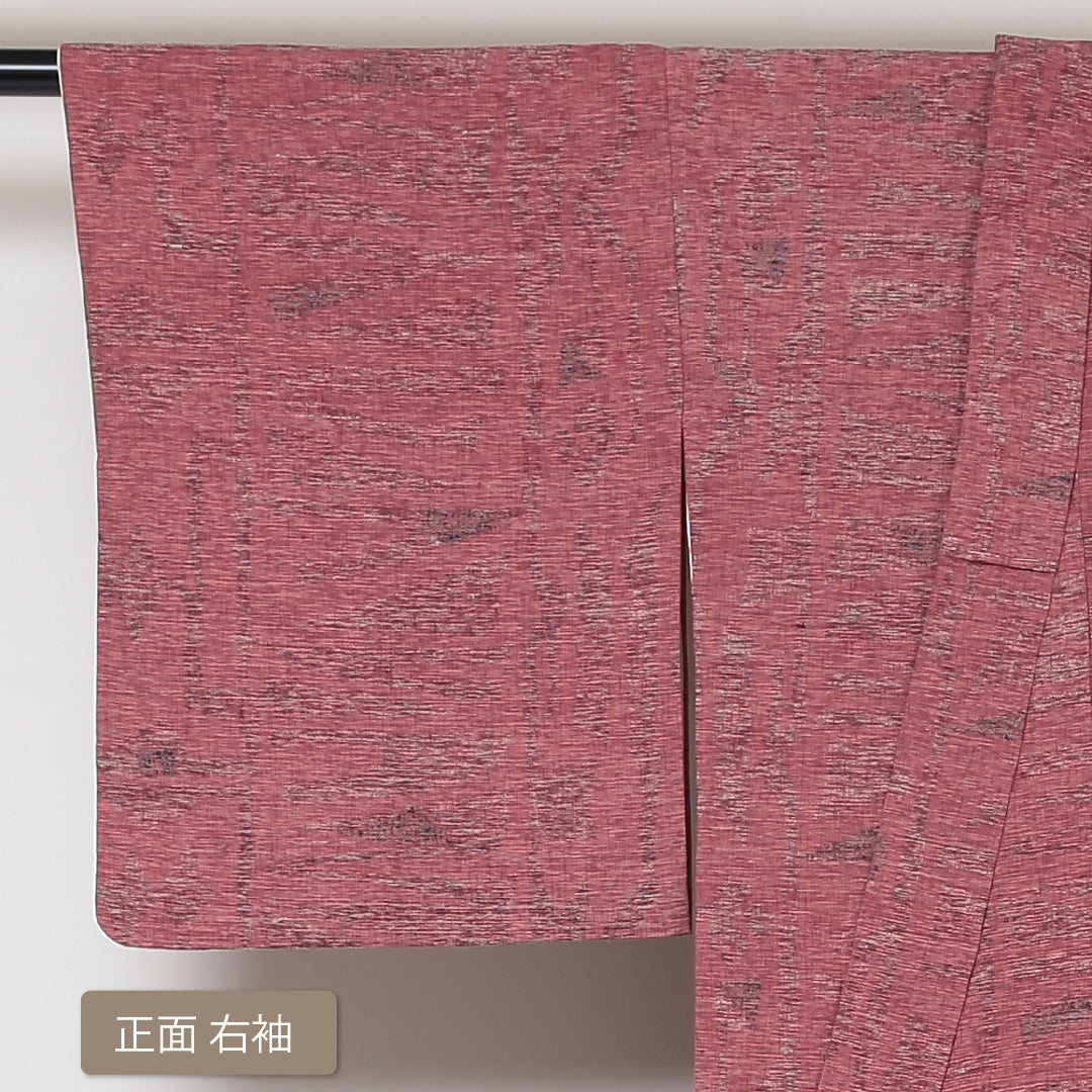 紬 袷 身丈148cm 裄丈64cm 正絹 Aランク カジュアル バチ衿 XSサイズ 創作柄 ピンク系 RP 1223-03098