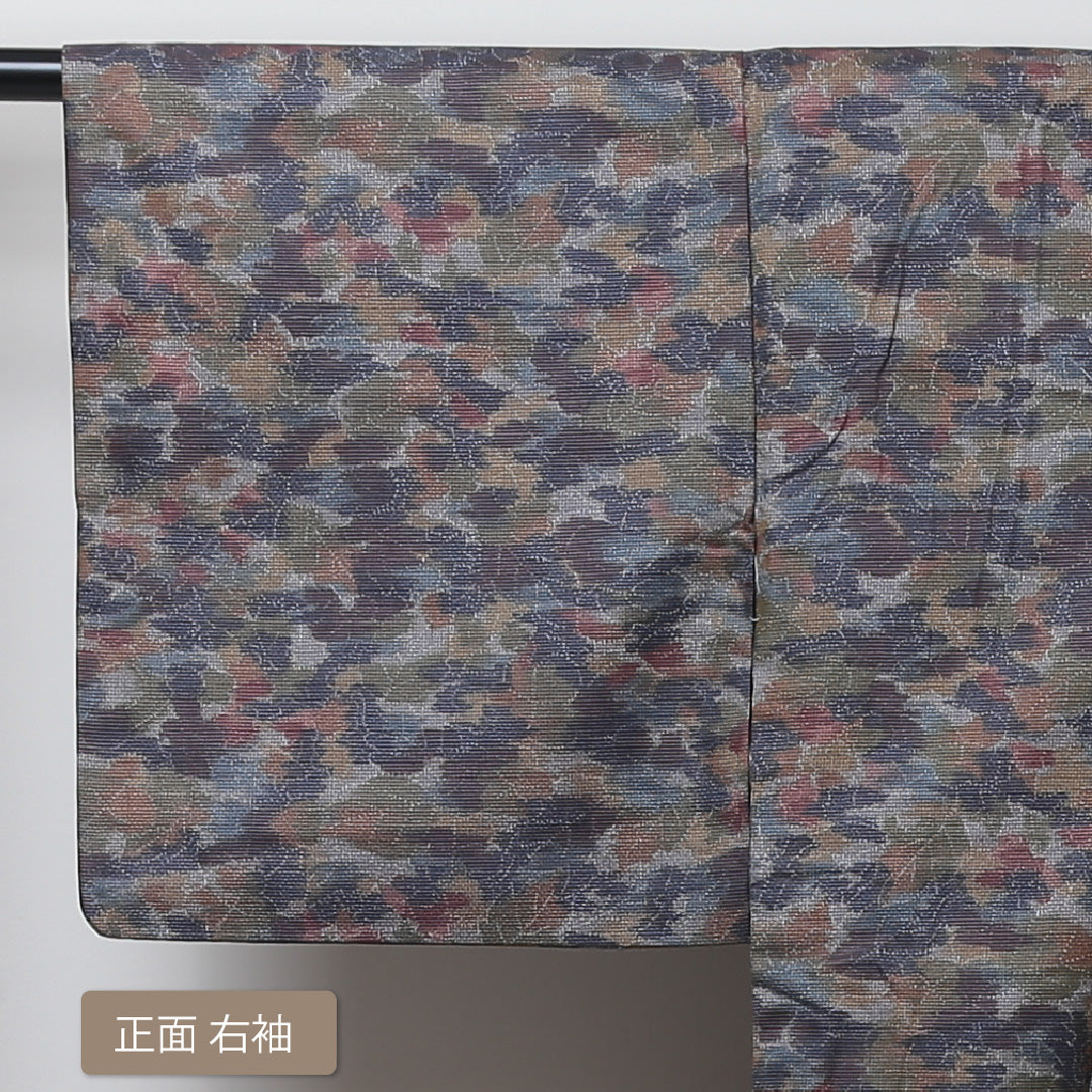大島紬 袷 身丈160cm 裄丈63cm 正絹 Aランク インフォーマル バチ衿 Lサイズ 緯総絣 植物柄 多色系 RP 1223-02909