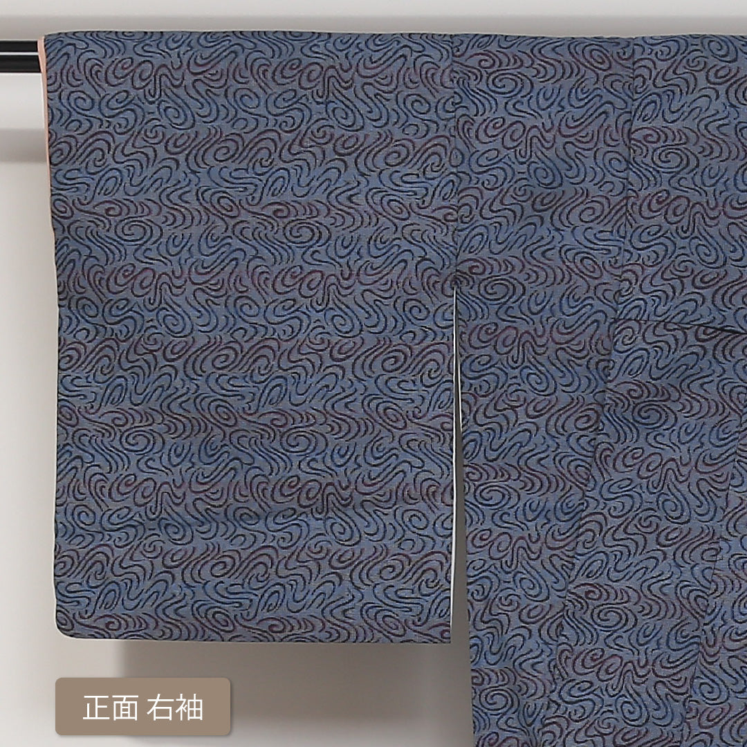 小紋 袷 身丈154cm 裄丈63cm 正絹 Aランク インフォーマル 広衿 Sサイズ 流水 青系 HP 1221-01710
