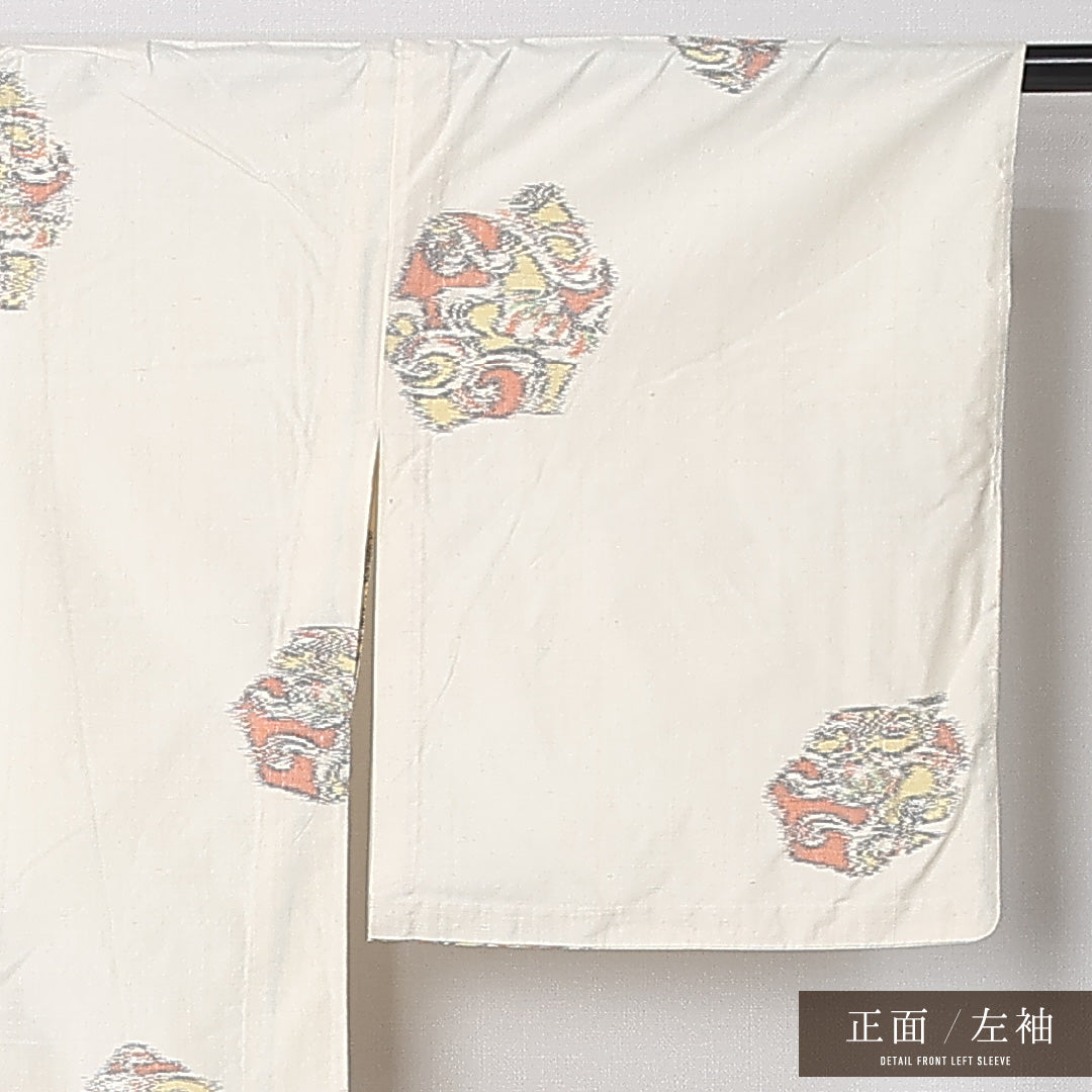 紬 身丈166cm 裄丈64cm Aランク XL 正絹 単衣 広衿 創作 カジュアル クリーム系 1216-12399