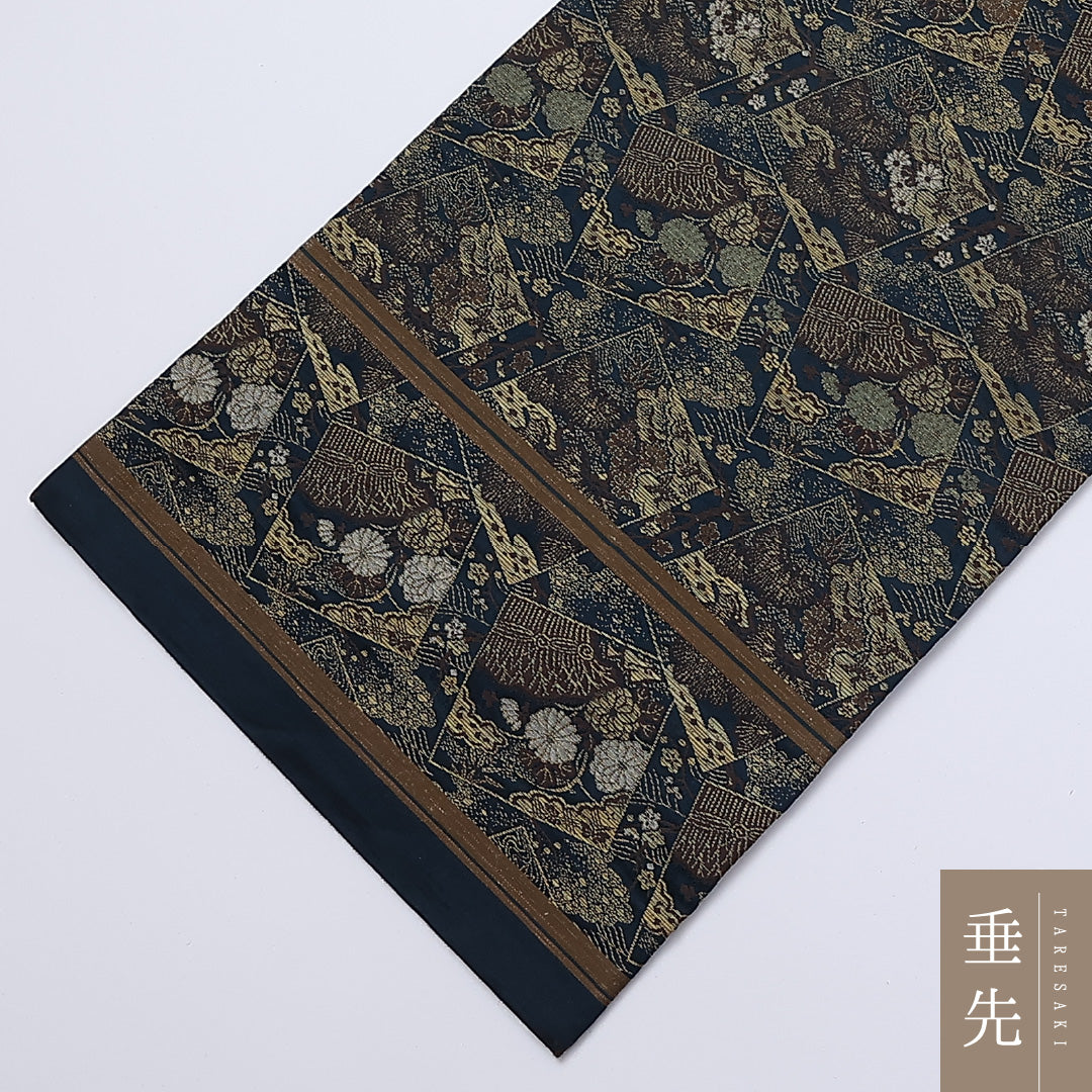 アンティーク 丸帯 帯丈380cm 全通 松竹梅 フォーマル 紺系 正絹 Aランク 1223-00897