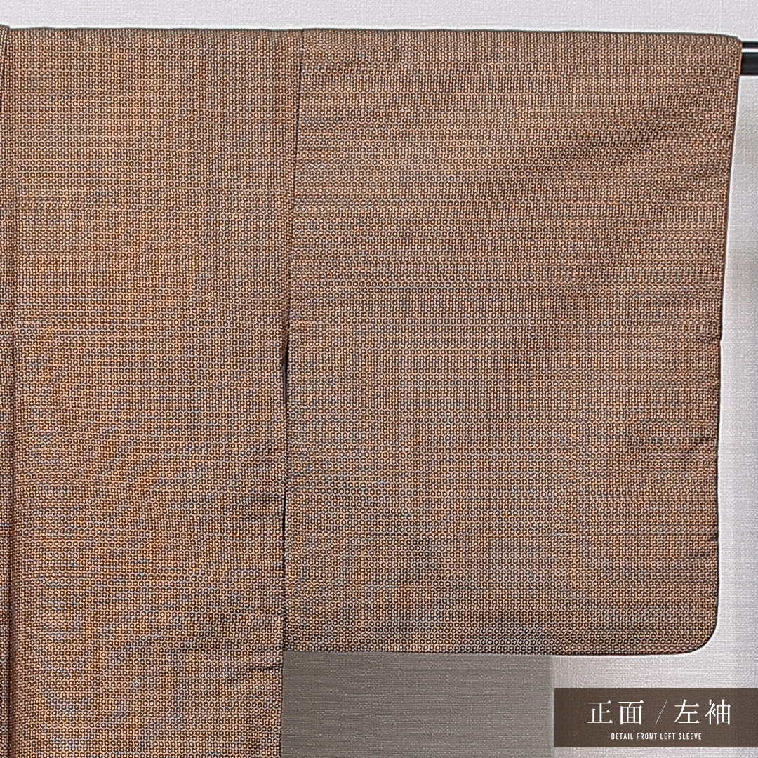 紬 袷 身丈152cm 裄丈62cm 正絹 Sランク カジュアル 広衿 Sサイズ 抽象柄 茶系 RP 1223-15707