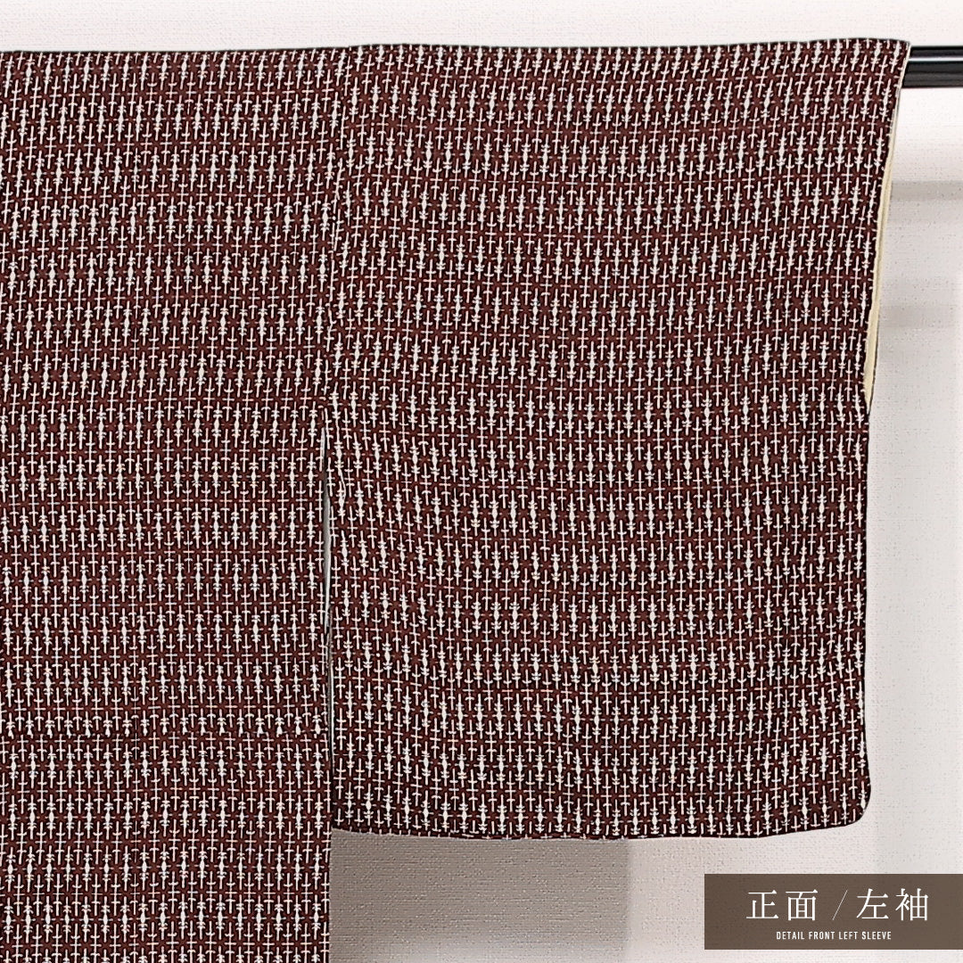 アンティーク 小紋 袷 身丈148cm 裄丈61cm 正絹 Aランク バチ衿 XSサイズ 創作柄 茶系 HP 1221-13380