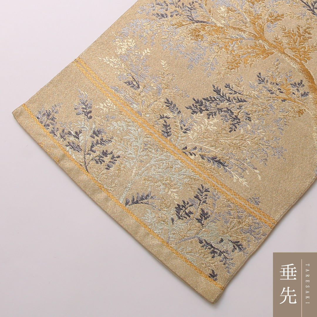 袋帯 帯丈392cm 正絹 六通 セミフォーマル 木立 金系 1243-01654