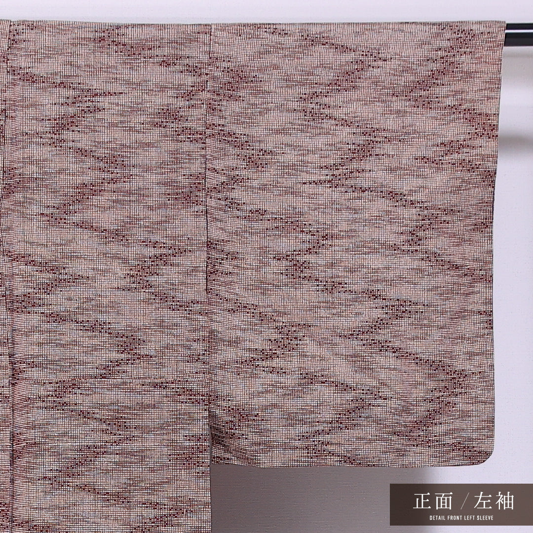 小紋 単衣 身丈161cm 裄丈62cm 正絹 Cランク インフォーマル 広衿 Lサイズ 創作柄 茶系 HP 1221-11848