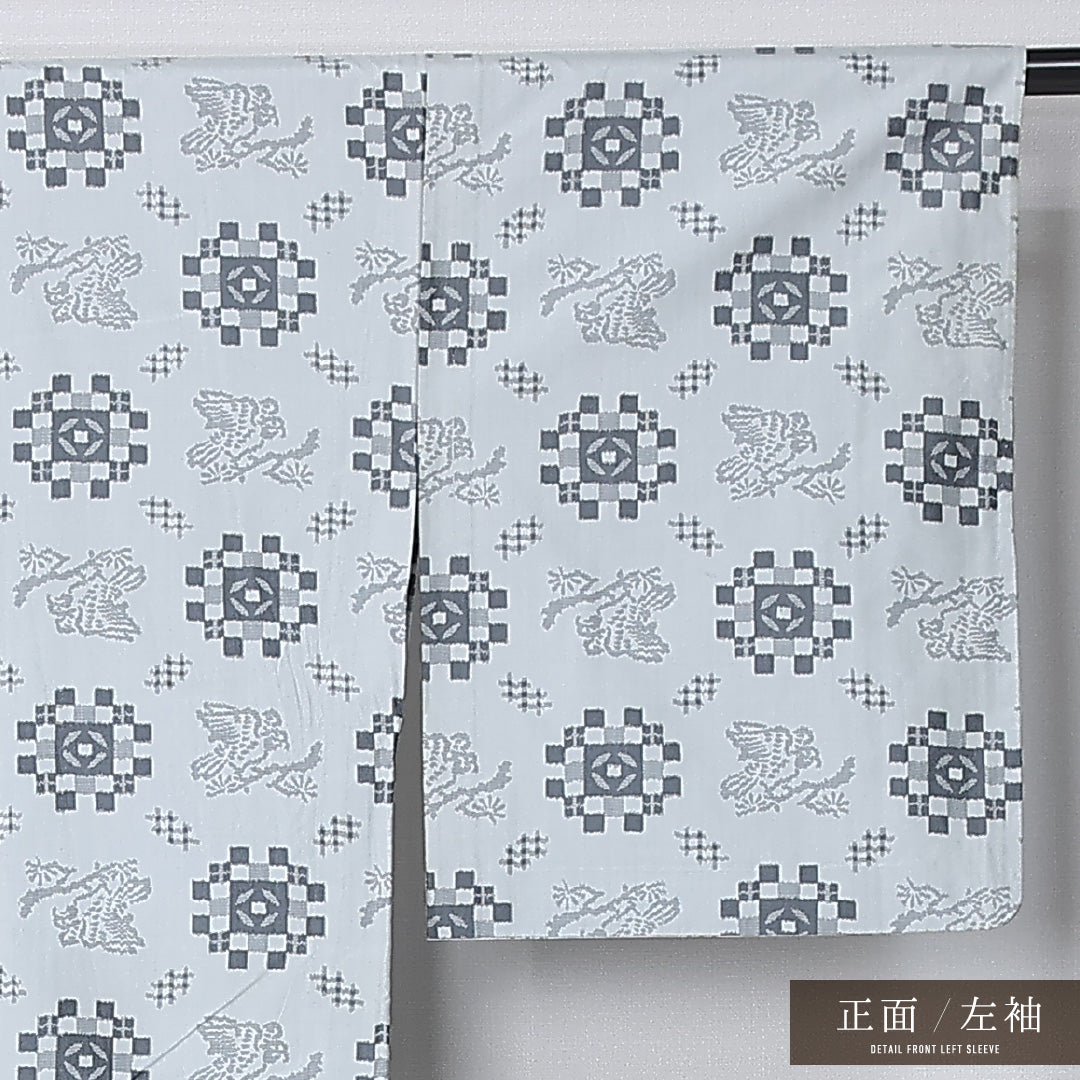 紬 単衣 身丈161cm 裄丈64cm 正絹 Bランク カジュアル 広衿 Lサイズ 雀 グレー系 HP 1223-12309