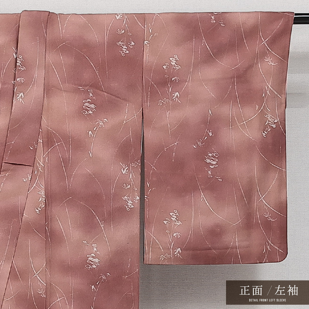洗える着物 小紋 袷 身丈154cm 裄丈63cm ポリエステル Sランク インフォーマル バチ衿 Sサイズ 植物柄 ピンク系 RP 1221-14409