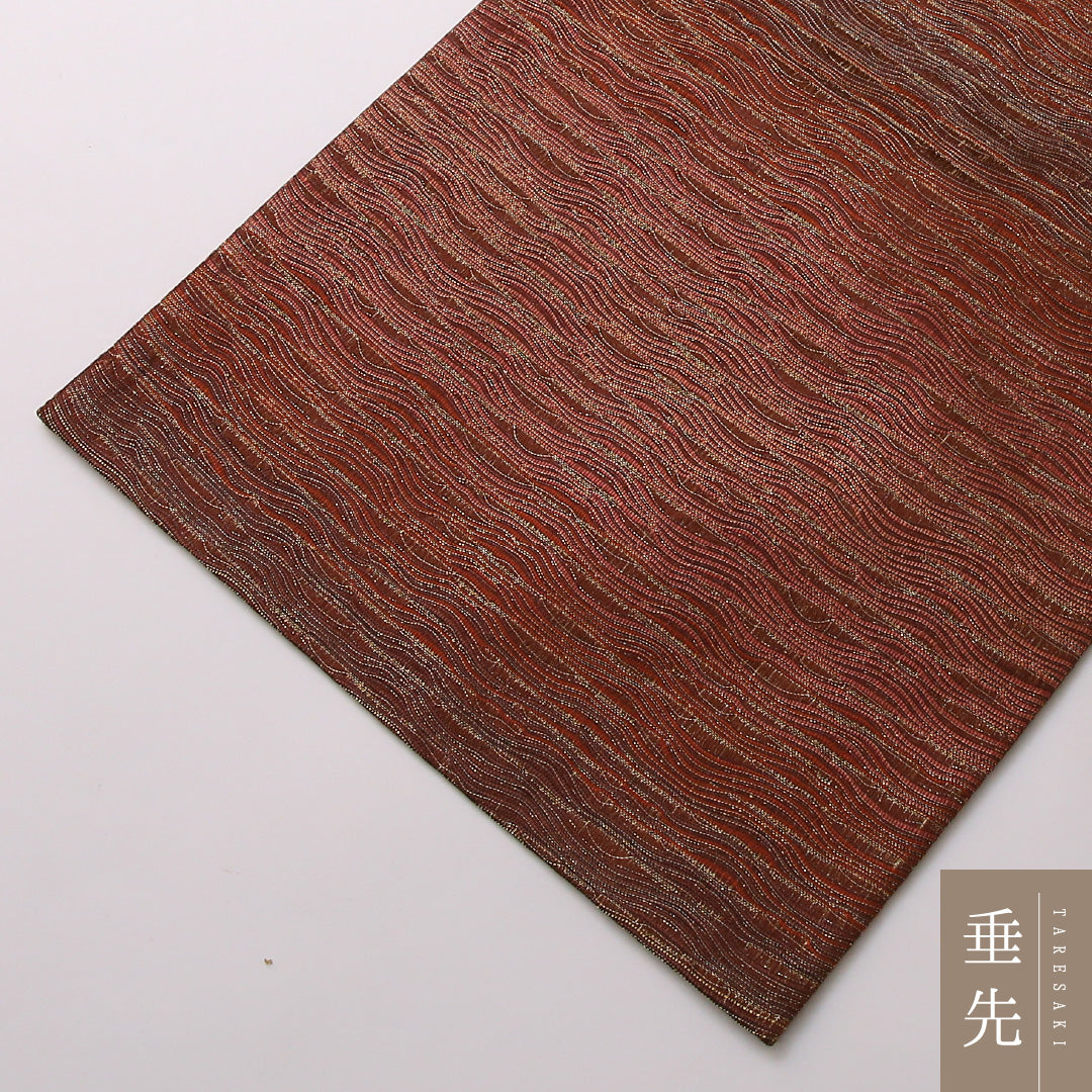 袋帯 帯丈432cm 全通 インフォーマル Sランク 正絹 すくい織 創作柄 レトロ 控え目 茶系 1223-01637