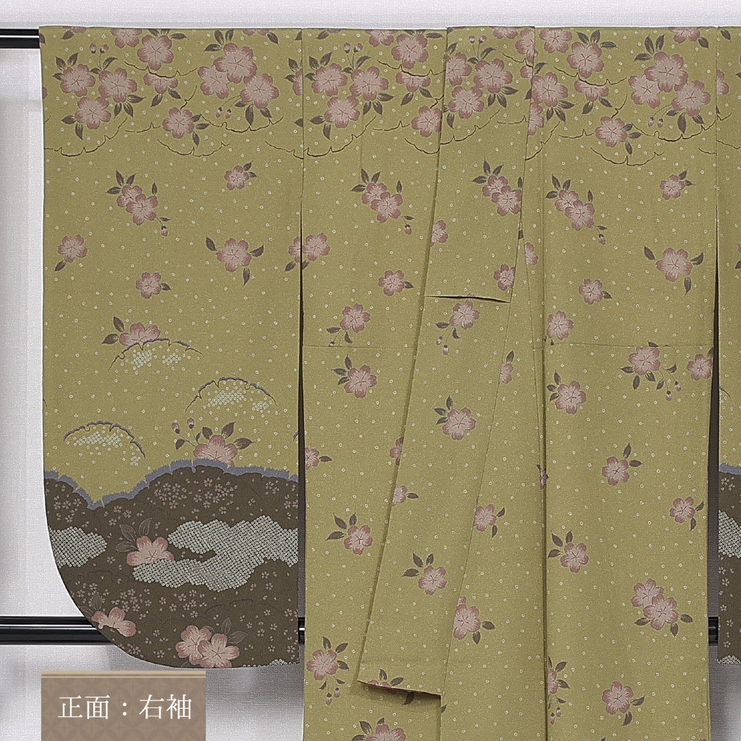 小振袖 身丈165cm 裄丈66cm 袷 洗える着物 ポリエステル Sランク 広衿 桜 雪輪 雲取 1213-F0368