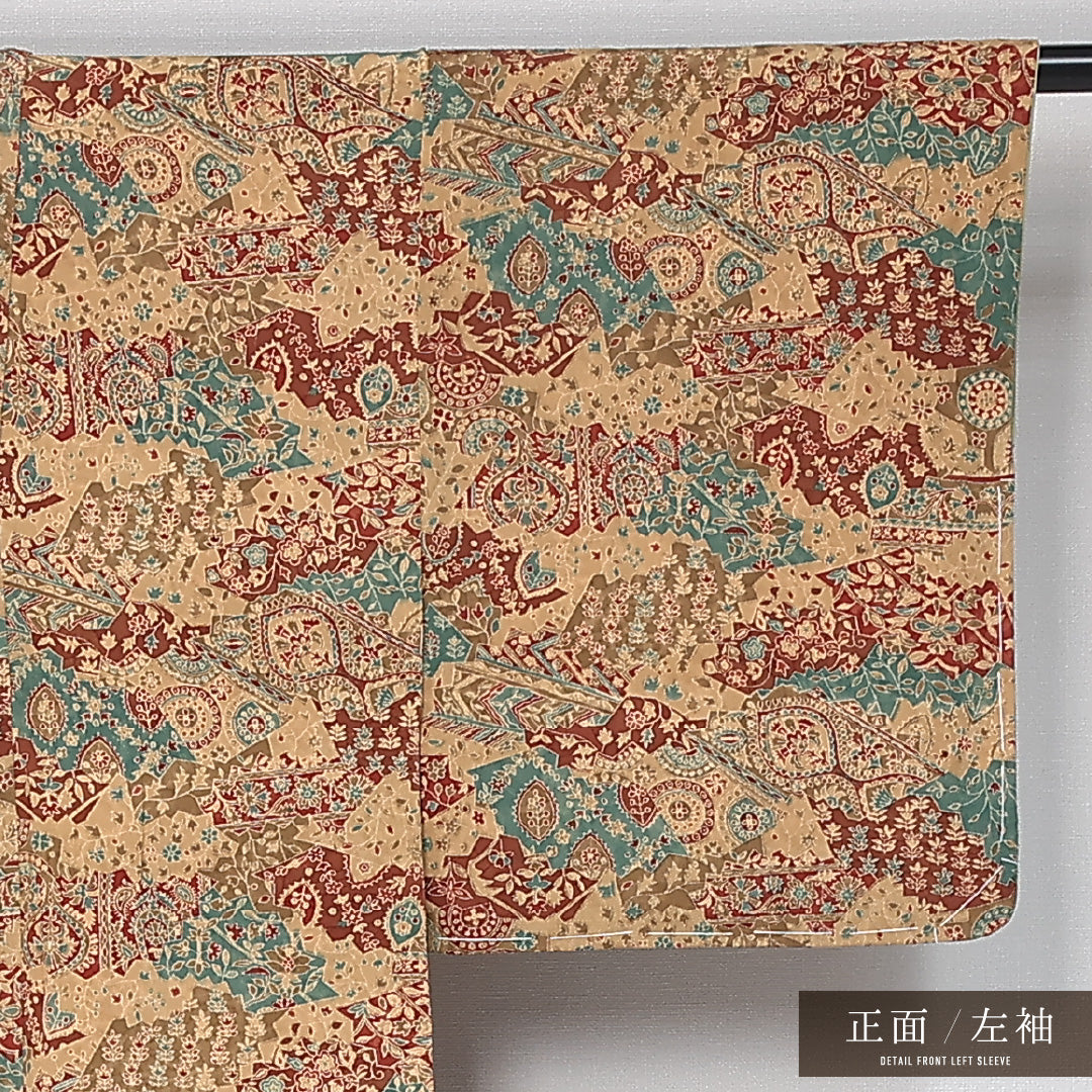 小紋 袷 身丈163cm 裄丈62cm 正絹 Sランク インフォーマル 広衿 Lサイズ ペイズリー 茶系 RP 1221-12058
