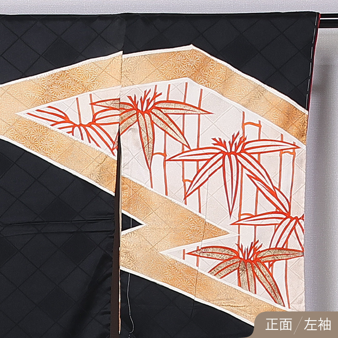 振袖 身丈163cm 裄丈64cm 袷 正絹 Bランク 広衿 竹 金糸 1213-F0395