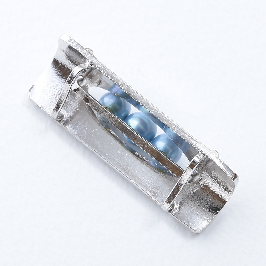 帯留め Sランク シルバー パール 青系 1231-000148