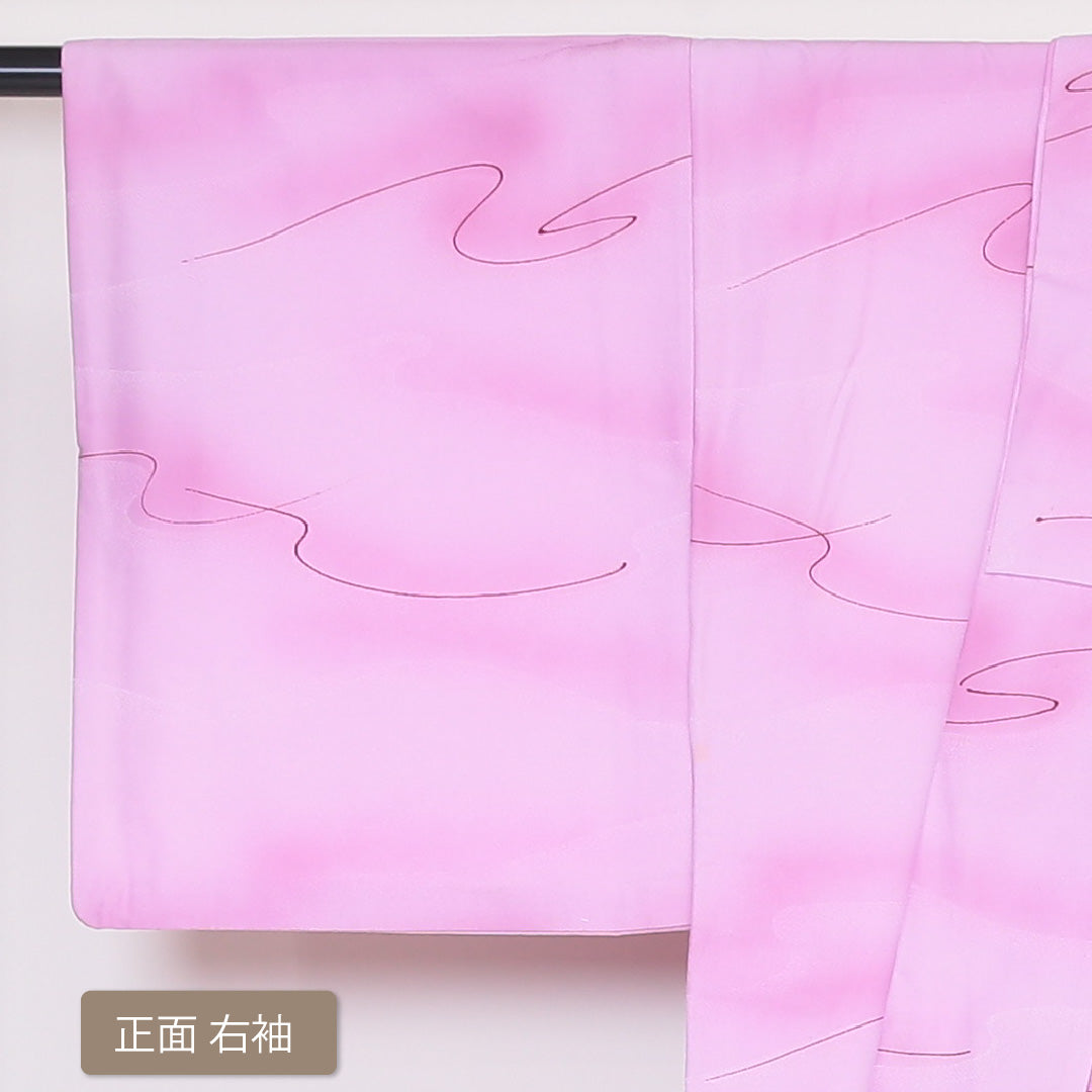 小紋 袷 身丈152cm 裄61cm ピンク系 流水 洗える着物 Bランク 1215-01860-4213