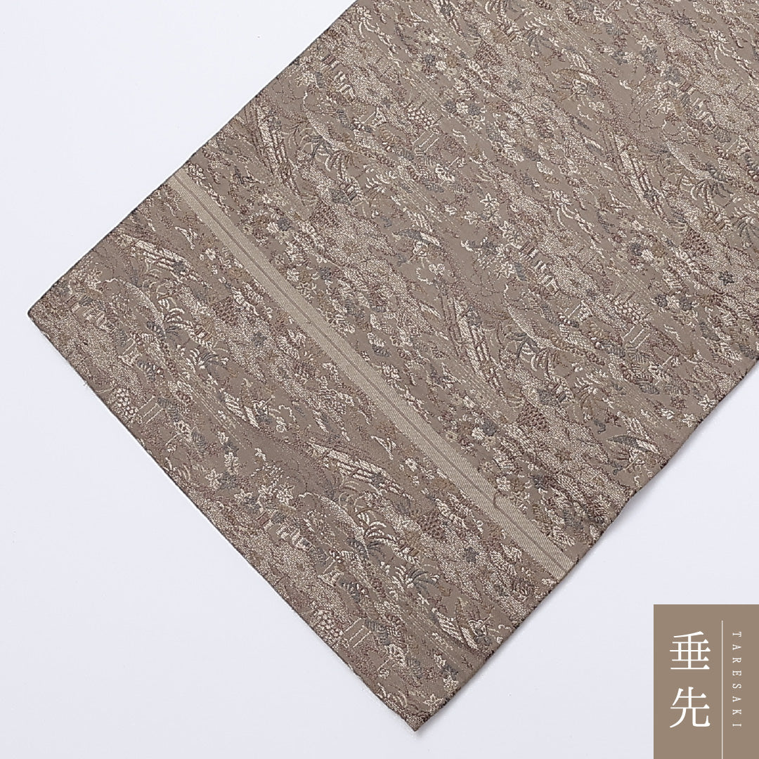 アンティーク 丸帯 帯丈408cm 全通 茶屋辻 カジュアル グレー系 正絹 Sランク 1223-00902