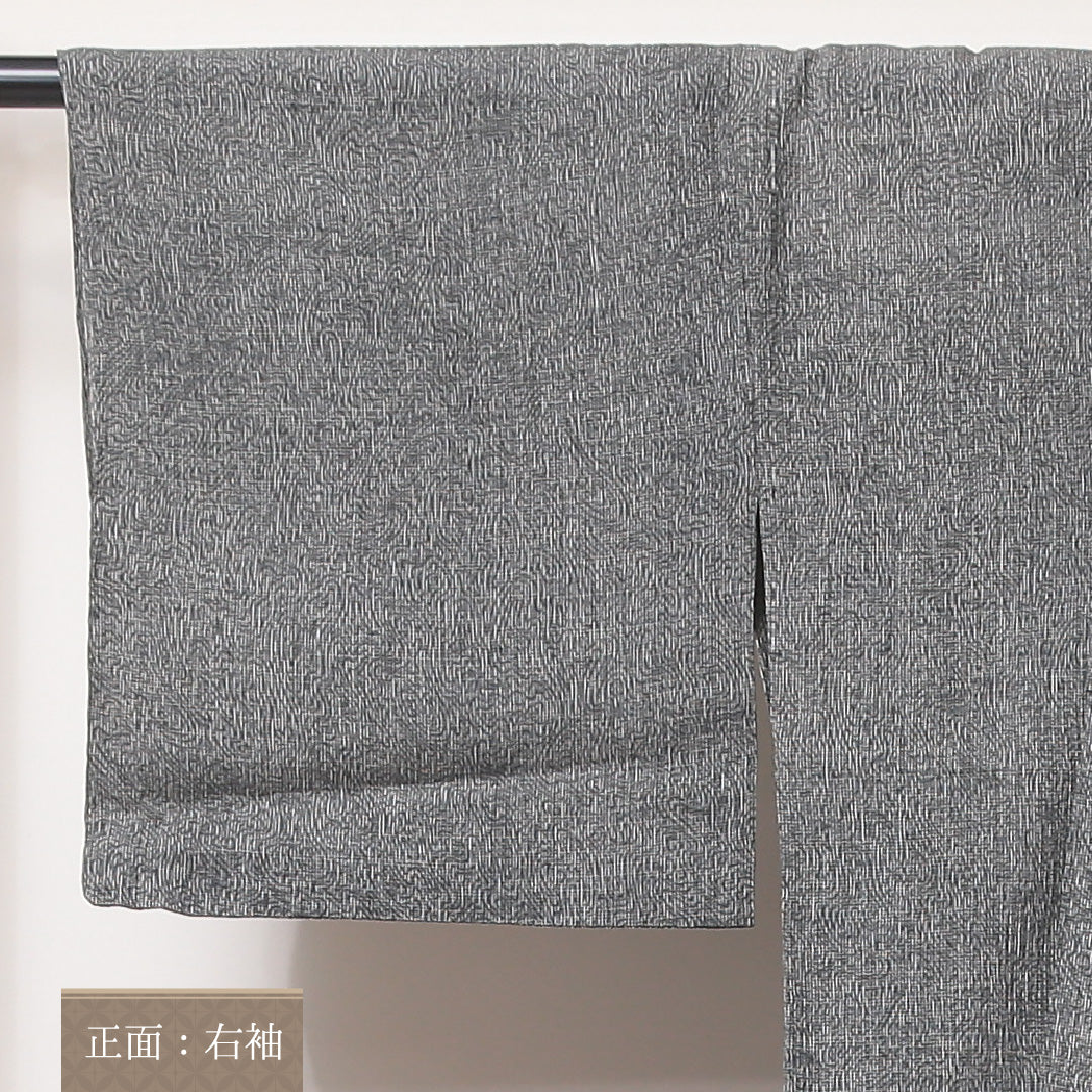 小紋 夏物 洗える着物 夏物 身丈154cm 裄丈62cm 麻 Aランク Sサイズ バチ衿 インフォーマル 創作柄 グレー系 1215-02193