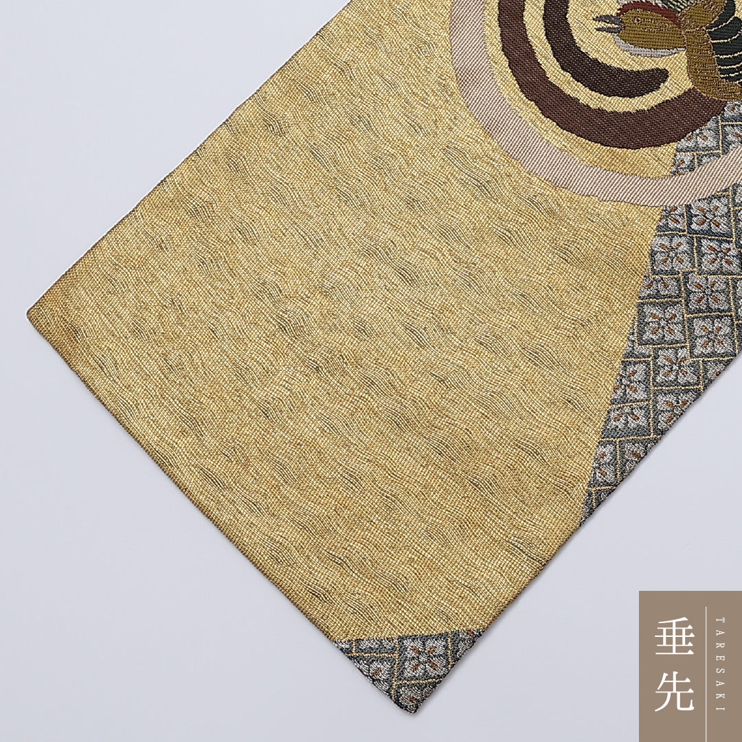 袋帯 帯丈432cm 正絹 ポイント柄 セミフォーマル すくい織 尾長鳥 花菱 金系 1243-00913