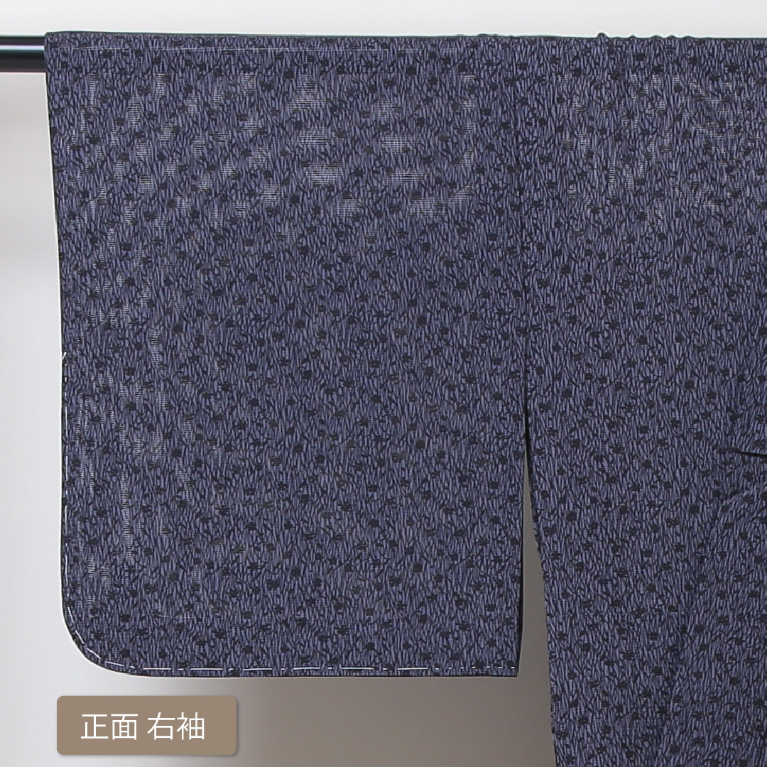 夏物 小紋 絽 身丈145cm 裄丈62cm 正絹 Sランク インフォーマル バチ衿 XSサイズ 花柄 紺系 RP 1221-01277