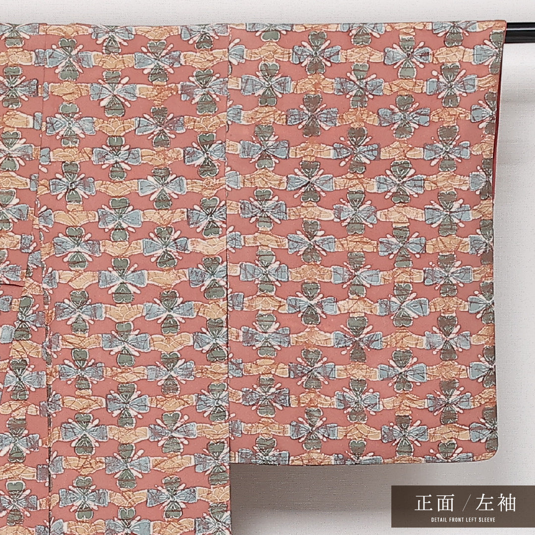 小紋 袷 身丈159cm 裄丈61cm 正絹 Aランク インフォーマル 広衿 Mサイズ 花柄 ピンク系 HP 1221-13629