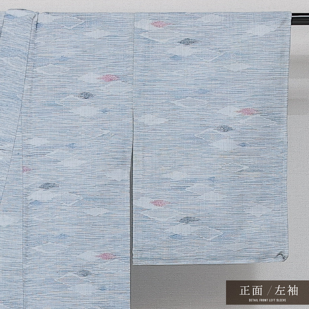紬 夏紬 身丈156cm 裄丈62cm Aランク 正絹 バチ衿 Mサイズ カジュアル 創作柄 素朴 爽やか 水色系 1216-14419