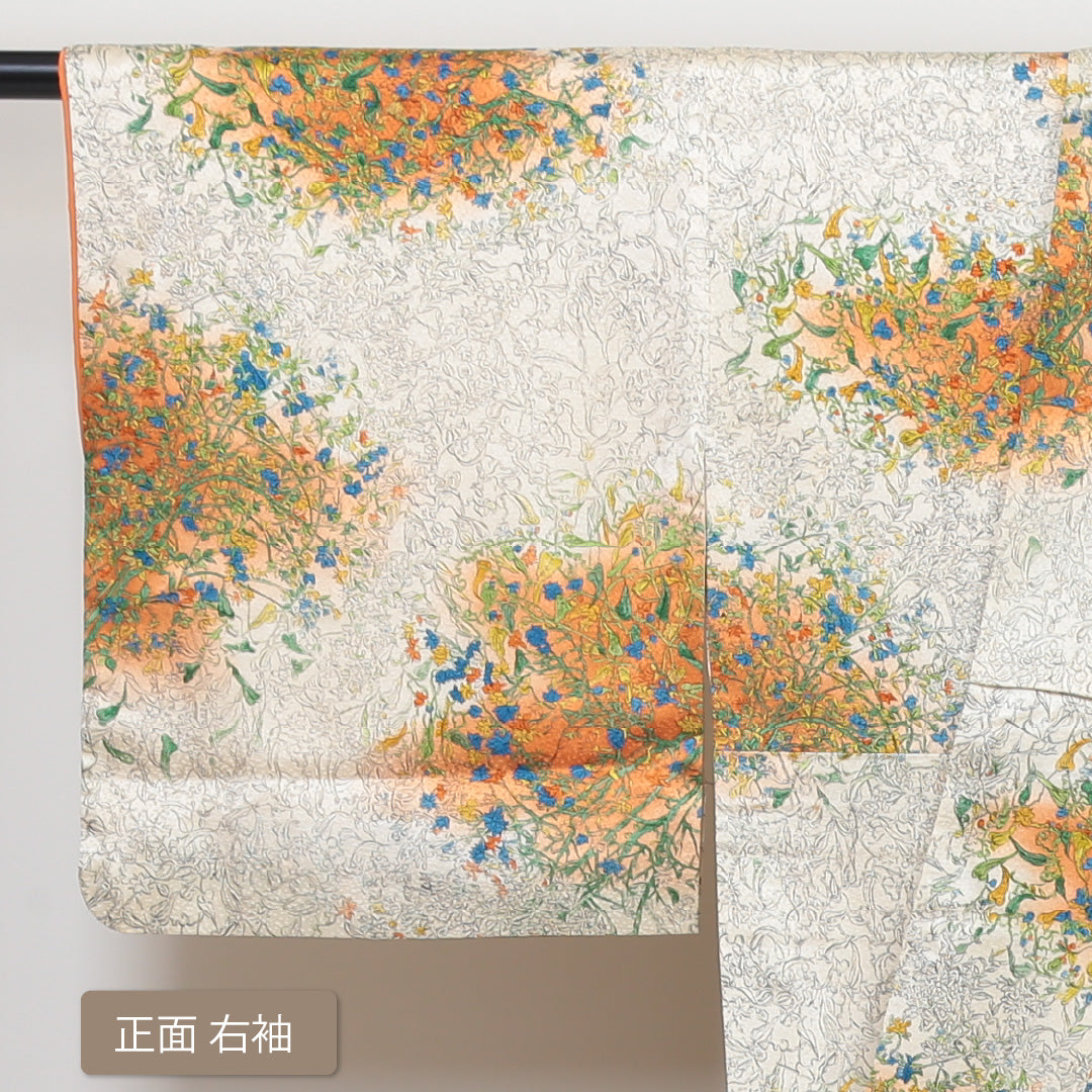小紋 袷 身丈158.5cm 裄64.5cm クリーム系 エレガント 正絹 Aランク 1215013403315