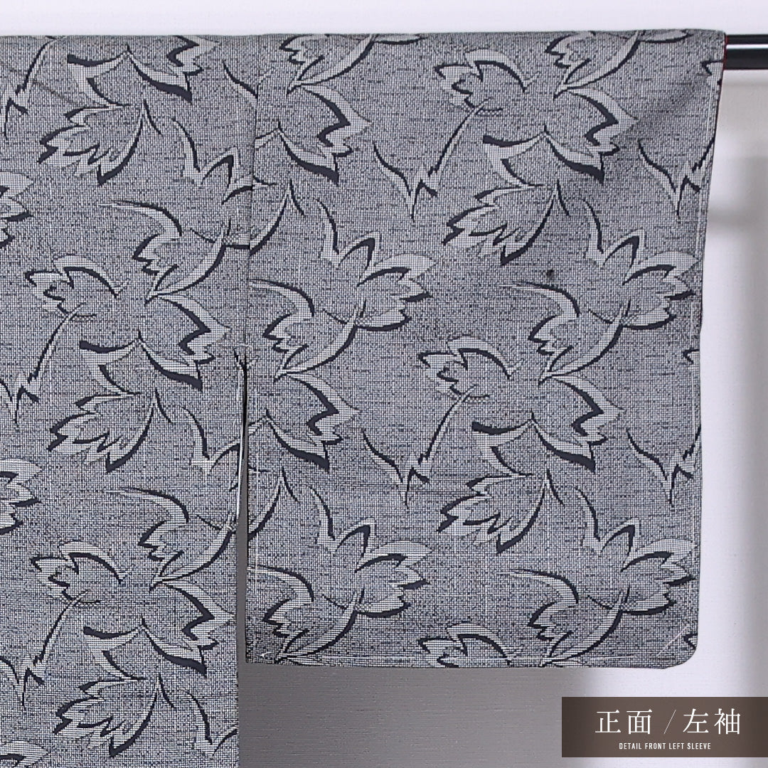 未使用品 本場大島紬 袷 身丈160cm 裄丈64cm 正絹 Nランク インフォーマル 広衿 Lサイズ しつけ糸 植物柄 グレー系 PO 1223-11633