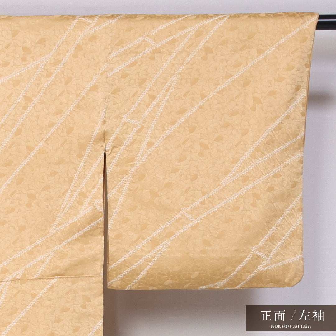 小紋 袷 身丈152cm 裄丈63cm 正絹 Aランク インフォーマル 広衿 Sサイズ 扇 黄系 RP 1221-11447