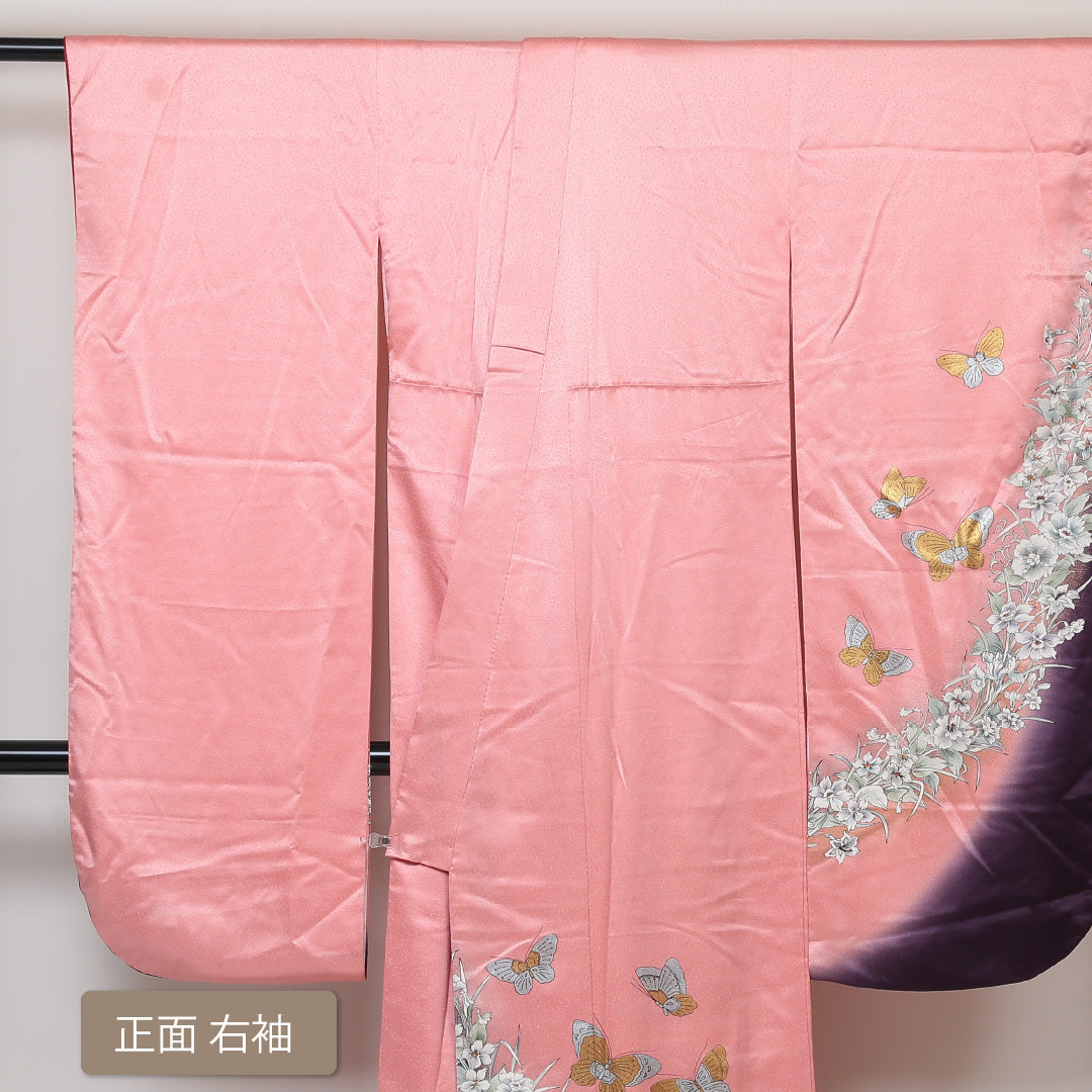 振袖 身丈163cm 裄丈66cm Bランク 袷 正絹 広衿 さが美 金彩 1213-F0039