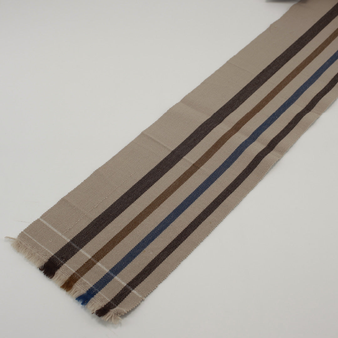 半幅帯 帯丈312cm 縞 ポリエステル 単衣帯 全通 未仕立て カジュアル Bランク 茶系 1225000171414
