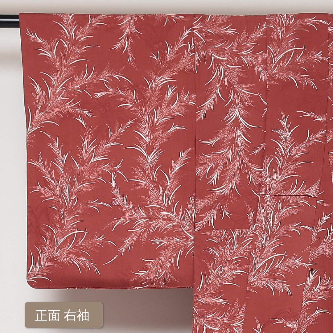 小紋 袷 身丈159cm 裄64.5cm 赤系 花柄 正絹 Aランク 1215-01605-3312