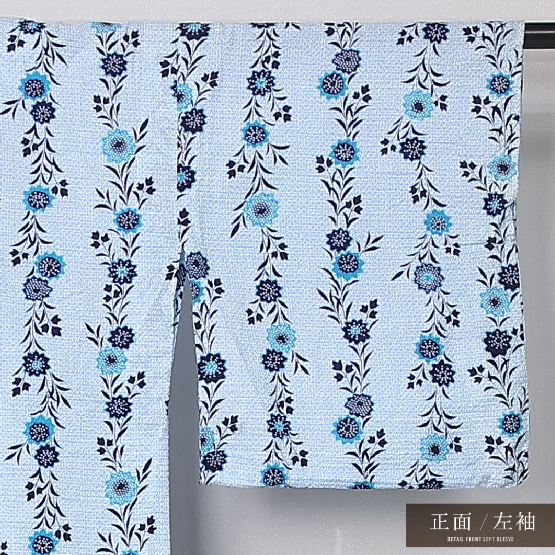 夏物 洗える着物 浴衣 夏物 身丈145cm 裄丈63cm ポリエステル Cランク カジュアル バチ衿 XSサイズ 居敷当て 肩当て 花柄 水色系 LP 1225-12448