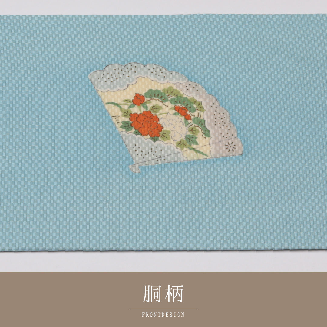 未使用品 九寸名古屋帯 Nランク 帯丈367cm 正絹 ポイント柄 名古屋仕立て 染め インフォーマル 大和美人文 水色系 M4 1245-01504