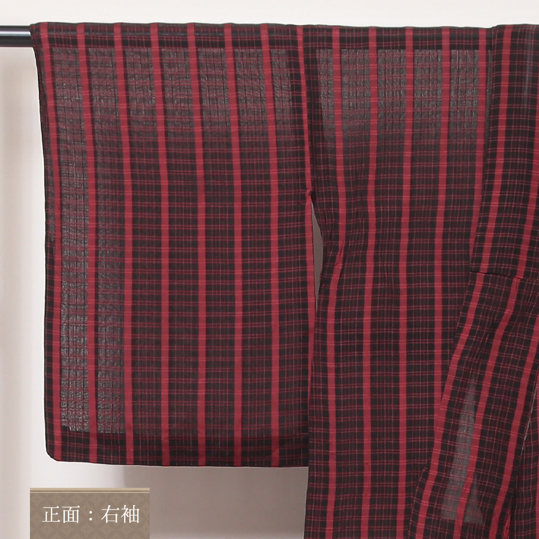 アンティーク 夏物 紬 夏紬 身丈135cm 裄丈62cm 正絹 Aランク バチ衿 XSサイズ 肩当て 縞 赤系 RP 1223-03496