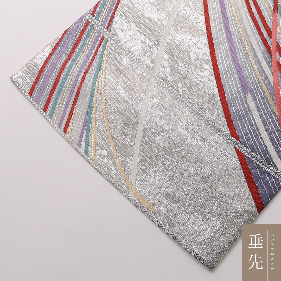 振袖用 袋帯 帯丈424cm 正絹 六通 創作柄 銀系 1243-01659