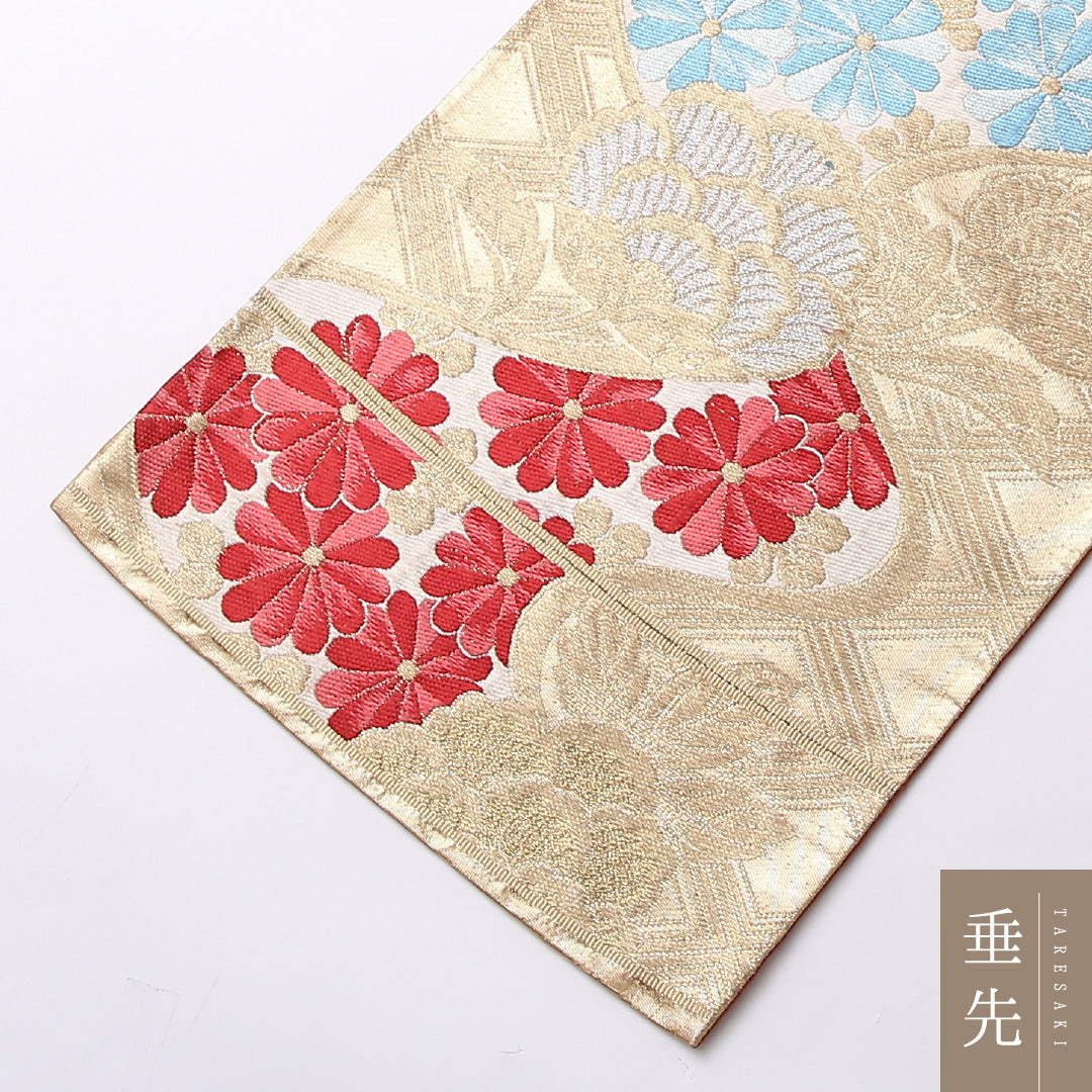 袋帯 帯丈396cm 正絹 六通 フォーマル 唐華 流水 菊 吉祥文様 金系 1243-01509