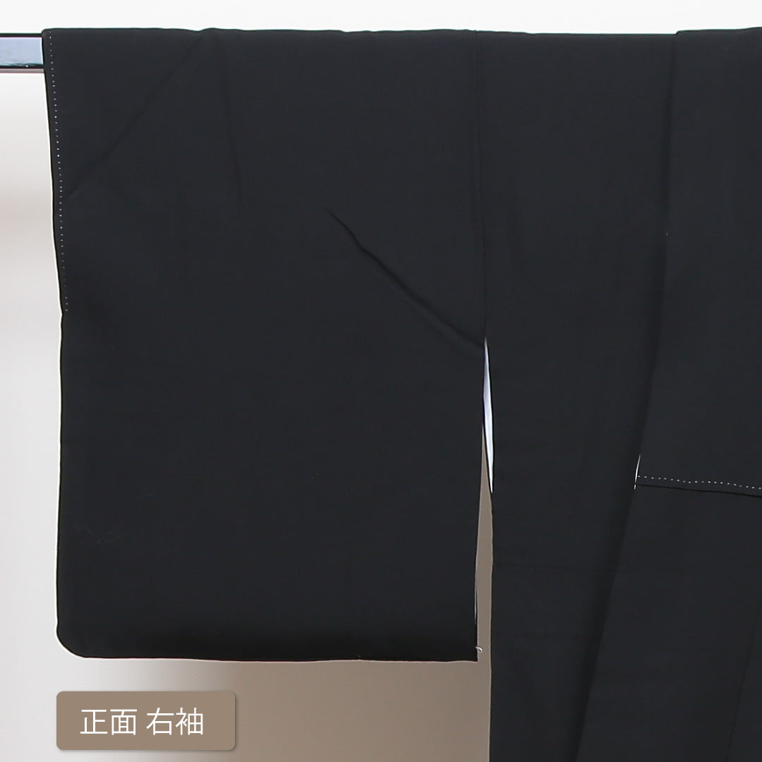 黒留袖 五つ紋 三つ柏 身丈158cm 裄丈65.5cm Aランク 正絹 袷 広衿 M 落款 金箔 流水 檜垣 フォーマル 黒系 1211-F0156