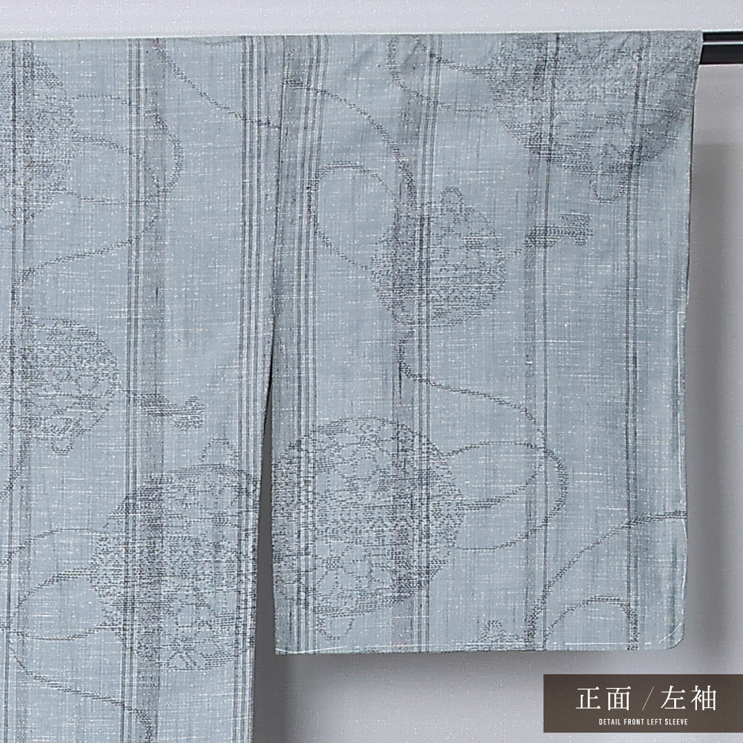 お召 袷 身丈161cm 裄丈67cm Sランク 正絹 広衿 Lサイズ インフォーマル ふくれ織 縞 茶系 多色系 シック 落ち着き 1265-13239