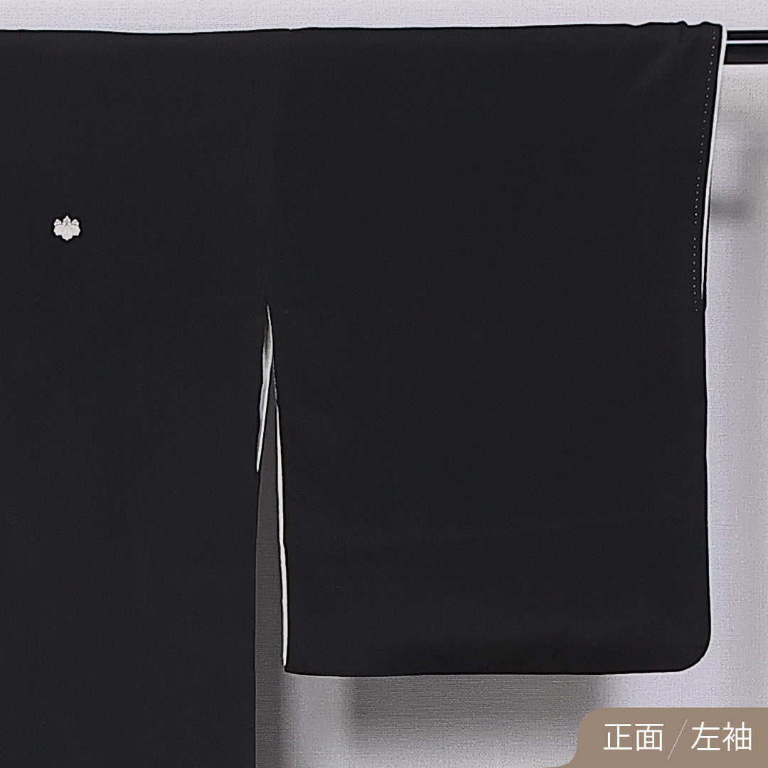 黒留袖 身丈156cm 裄丈64cm 袷 五つ紋 五三桐 正絹 Sランク 広衿 比翼仕立て アラベスク 観世水 菊 1211-F0417