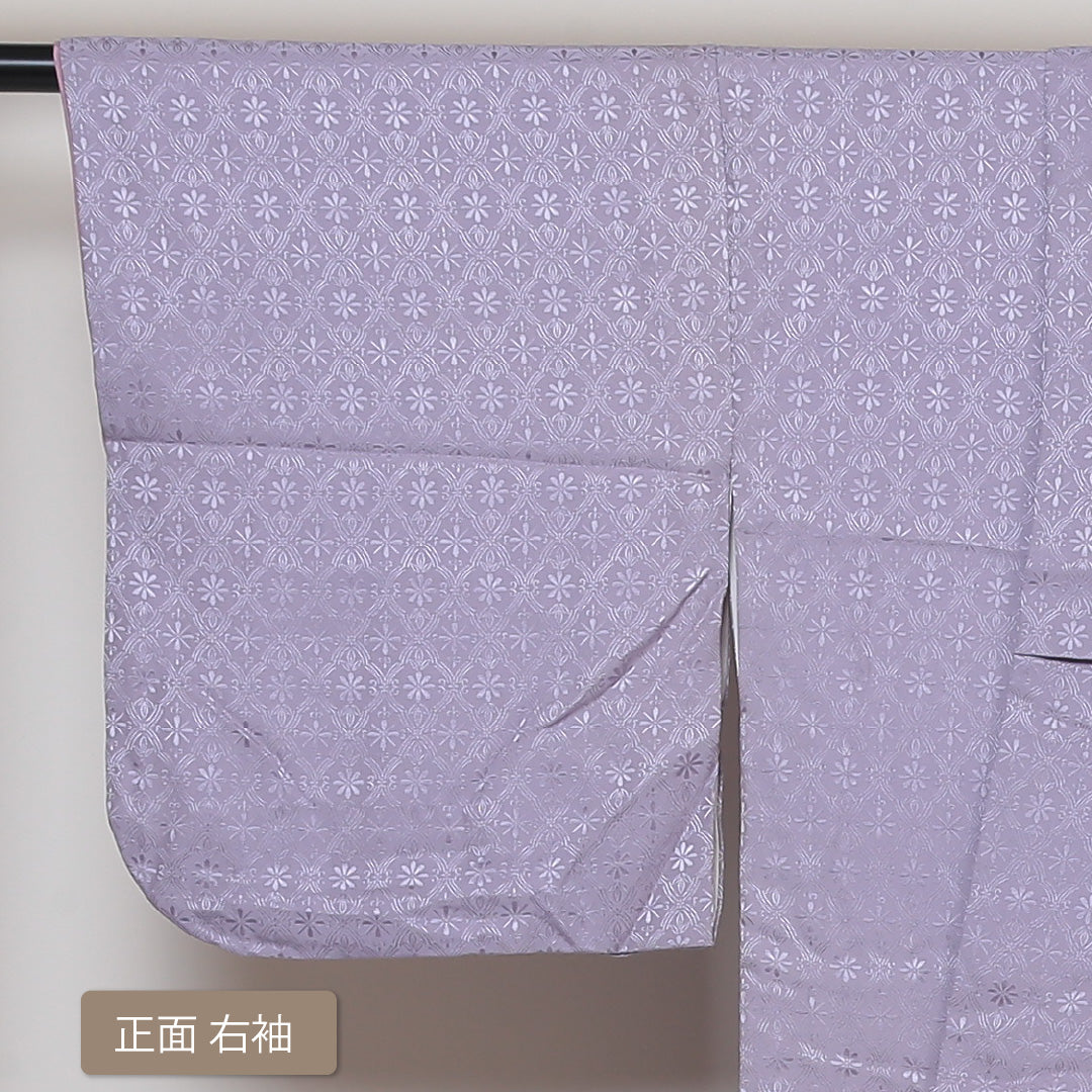 付下げ 袷 身丈165cm 裄丈66cm 正絹 Sランク 紋意匠 (花菱) インフォーマル 広衿 XLサイズ 刺繍 紅葉 紫系 RP 1218-04270