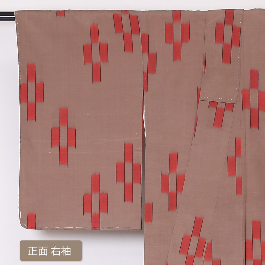 アンティーク 小紋 袷 身丈152cm 裄丈64cm 正絹 Bランク 広衿 Sサイズ 絣柄 茶系 RP 1221-01974