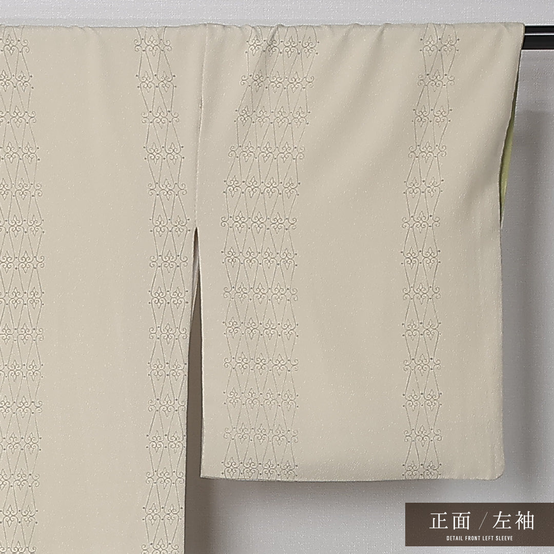 洗える着物 付下げ 袷 身丈168cm 裄丈65cm ポリエステル Aランク 一つ紋 (梅鉢) セミフォーマル 広衿 XLサイズ 刺繍 花柄 クリーム系 RP 1218-12395