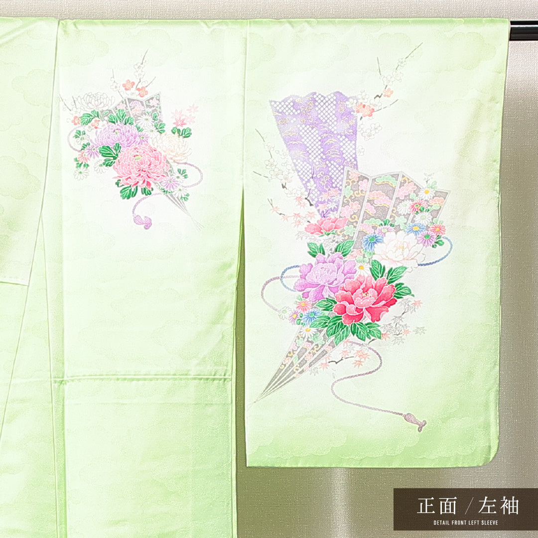 訪問着 洗える着物 袷 身丈158cm 裄丈62cm ポリエステル Bランク Mサイズ 広衿 セミフォーマル 吉祥文様 緑系 1212-14923