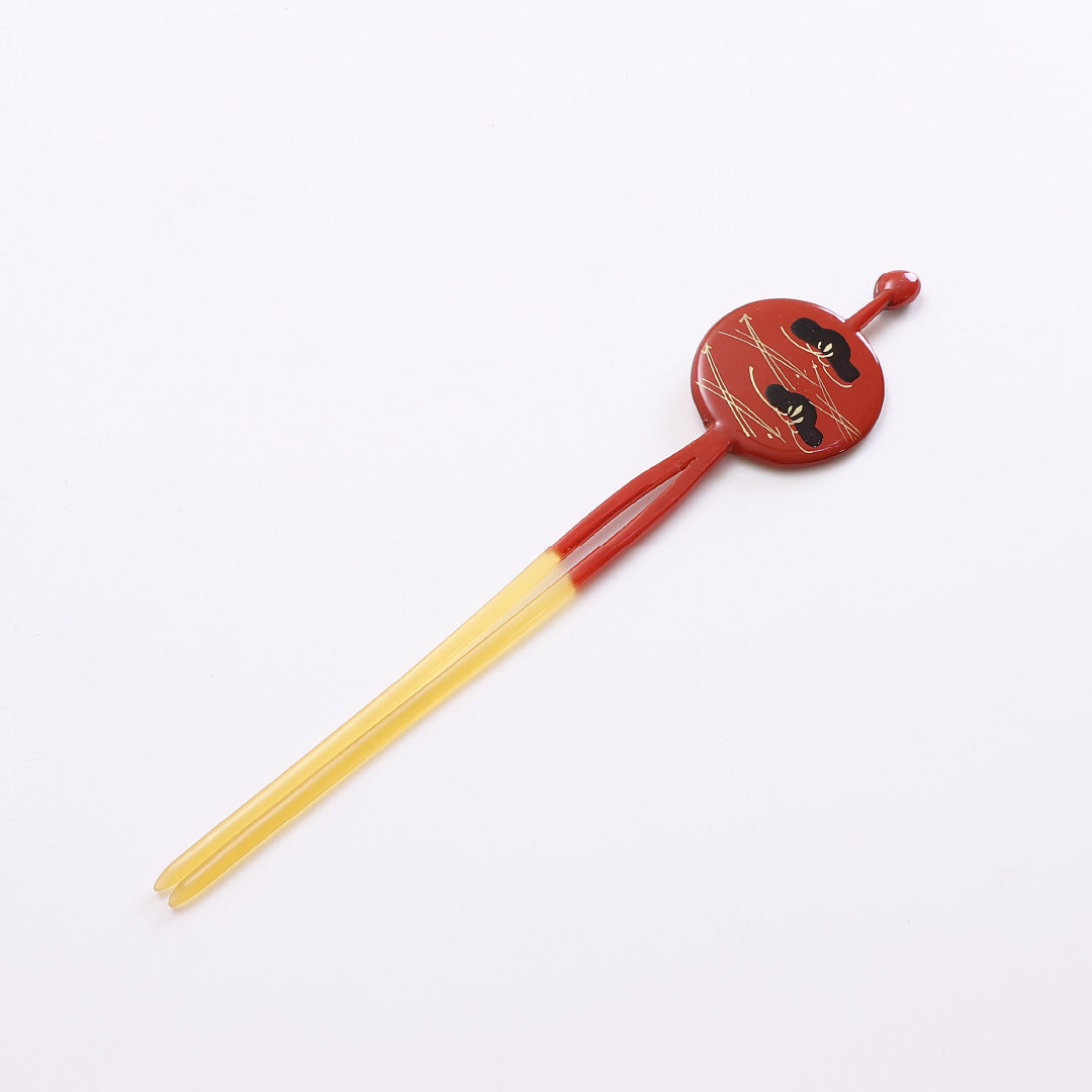 平打 髪飾り Sランク アクリル樹脂 白甲風 かんざし 蒔絵 松竹梅 赤系 1237-00370