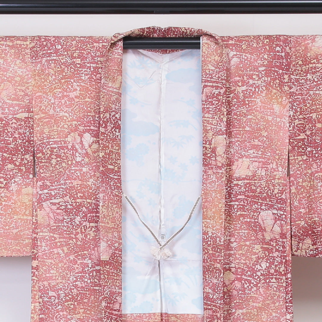 羽織 袷 身丈79cm 裄丈62cm 正絹 Aランク Sサイズ カジュアル 紐あり 創作柄 ピンク系 1217-05942