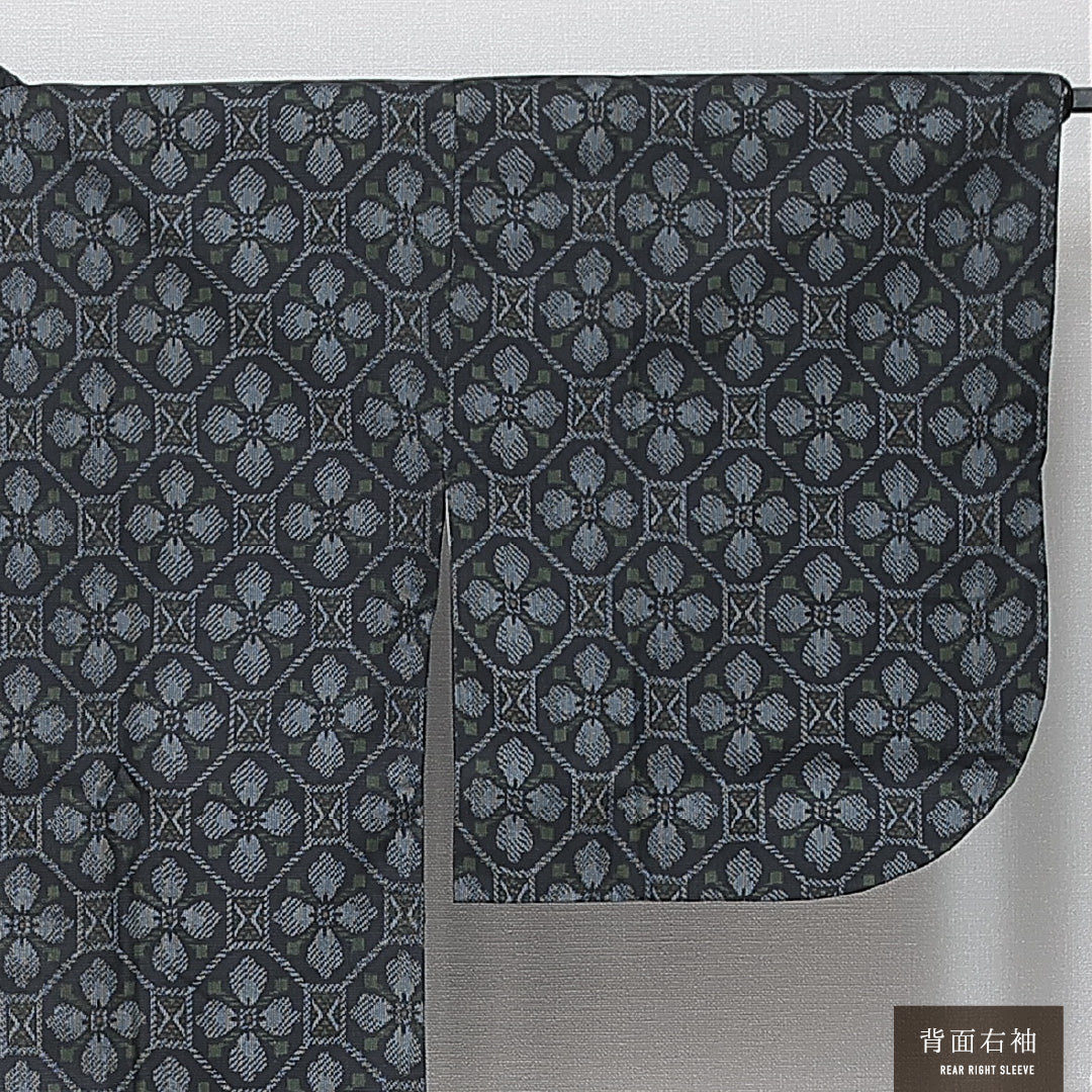 道中着 袷 身丈79cm 裄丈66cm 正絹 Sランク カジュアル Mサイズ 蜀江 花菱 紺系 RP 1236-14663